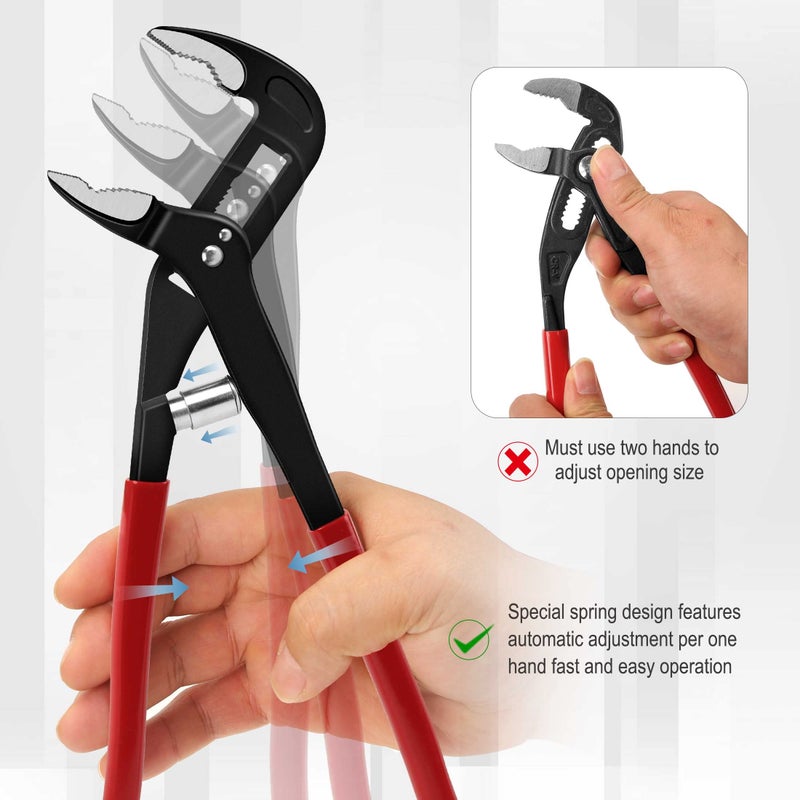 HAUTMEC 10-Inch Water Pump Pliers, Auto-Adjusting Tongue and Groove Joint Pliers, V-Jaw with Comfort Grips, Rust-Proof CRV Steel Construction for Plumbing, Home Repair, and Pipe Fittings HT0088 - Image 3